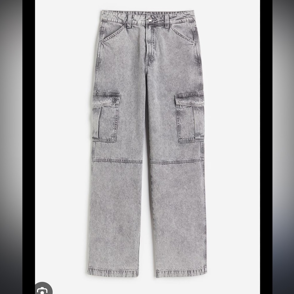h&m baggy cargo jeans light gray